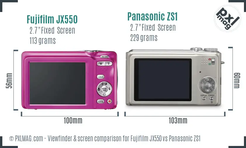 Fujifilm JX550 vs Panasonic ZS1 Screen and Viewfinder comparison