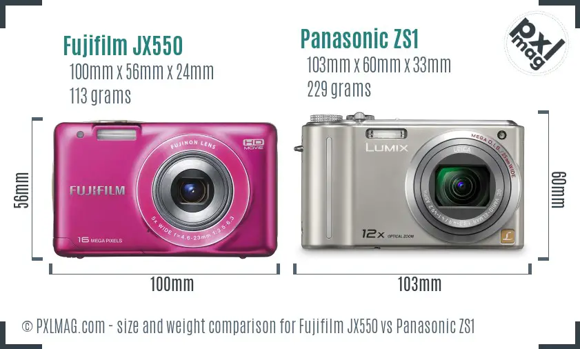 Fujifilm JX550 vs Panasonic ZS1 size comparison