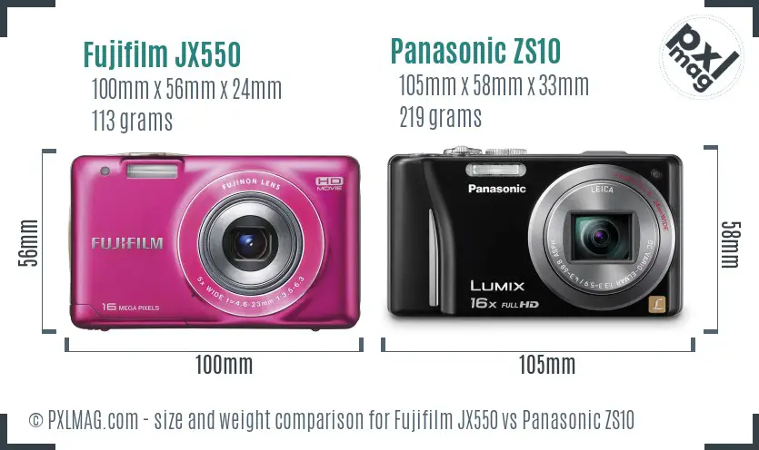 Fujifilm JX550 vs Panasonic ZS10 size comparison Fujifilm JX550 vs Panasonic ZS10 size comparison