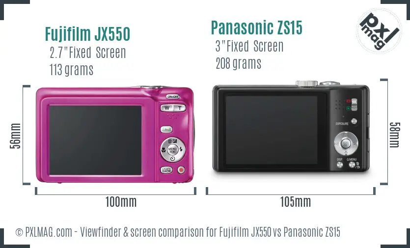 Fujifilm JX550 vs Panasonic ZS15 Screen and Viewfinder comparison