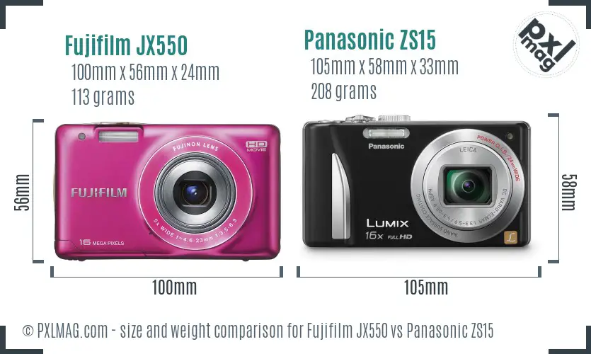 Fujifilm JX550 vs Panasonic ZS15 size comparison