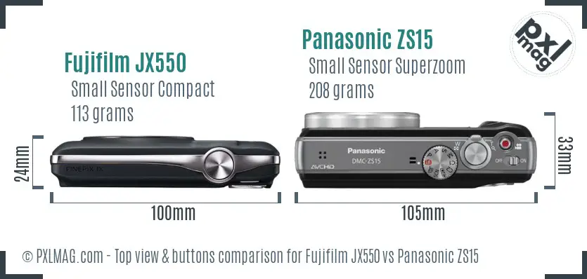 Fujifilm JX550 vs Panasonic ZS15 top view buttons comparison