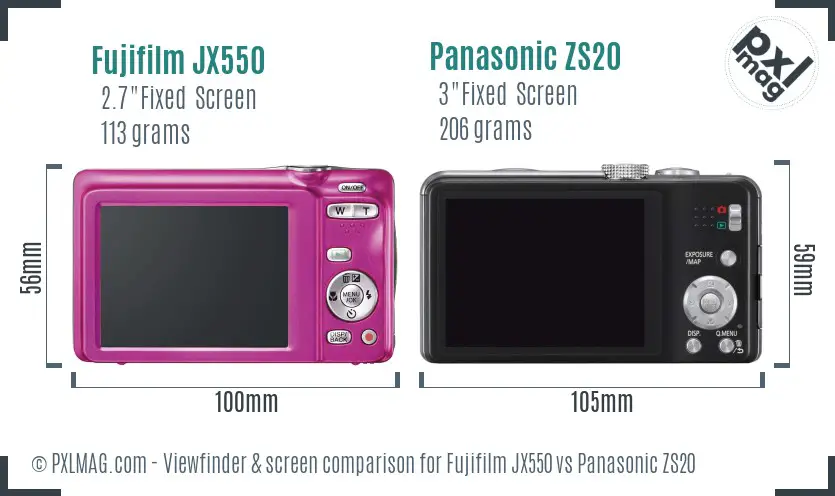 Fujifilm JX550 vs Panasonic ZS20 Screen and Viewfinder comparison