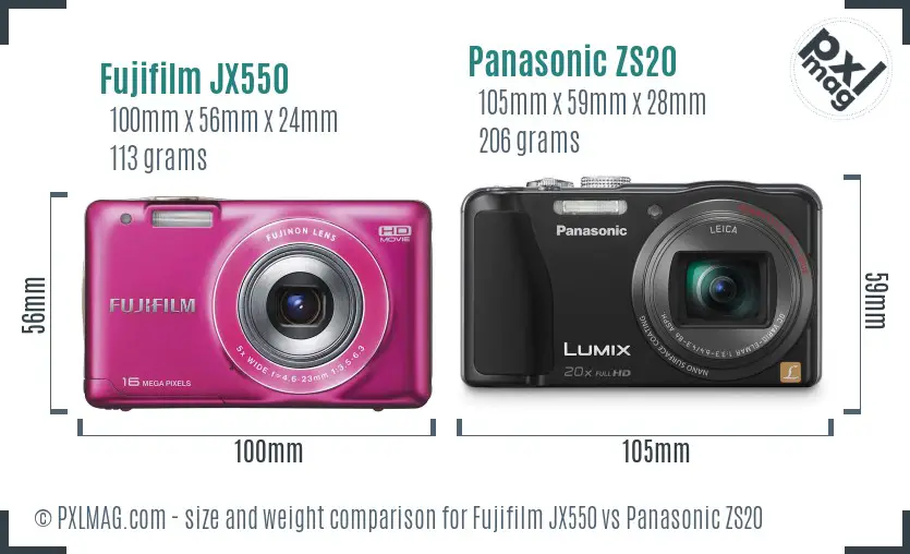 Fujifilm JX550 vs Panasonic ZS20 size comparison