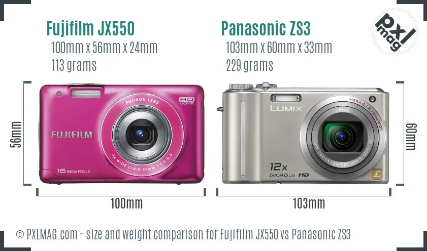 Fujifilm JX550 vs Panasonic ZS3 size comparison Fujifilm JX550 vs Panasonic ZS3 size comparison