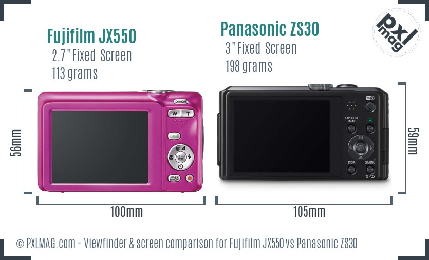 Fujifilm JX550 vs Panasonic ZS30 Screen and Viewfinder comparison