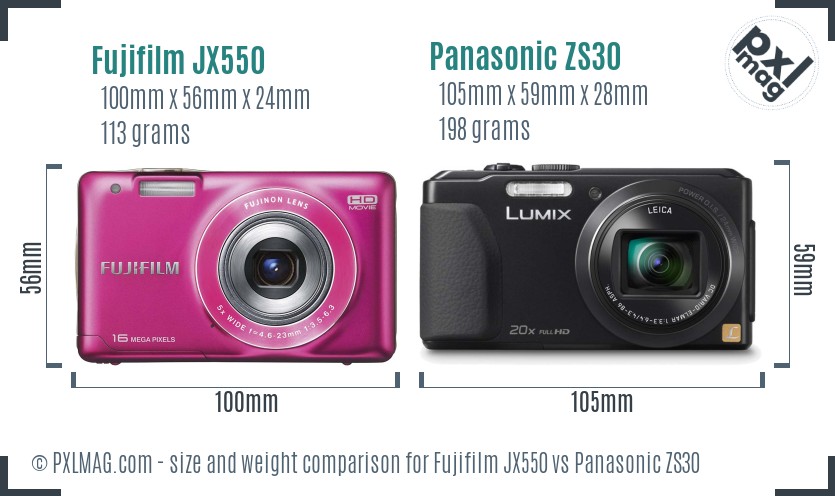Fujifilm JX550 vs Panasonic ZS30 size comparison