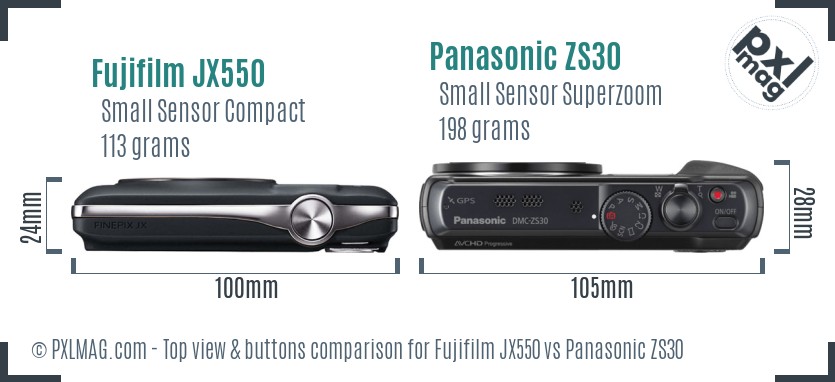 Fujifilm JX550 vs Panasonic ZS30 top view buttons comparison