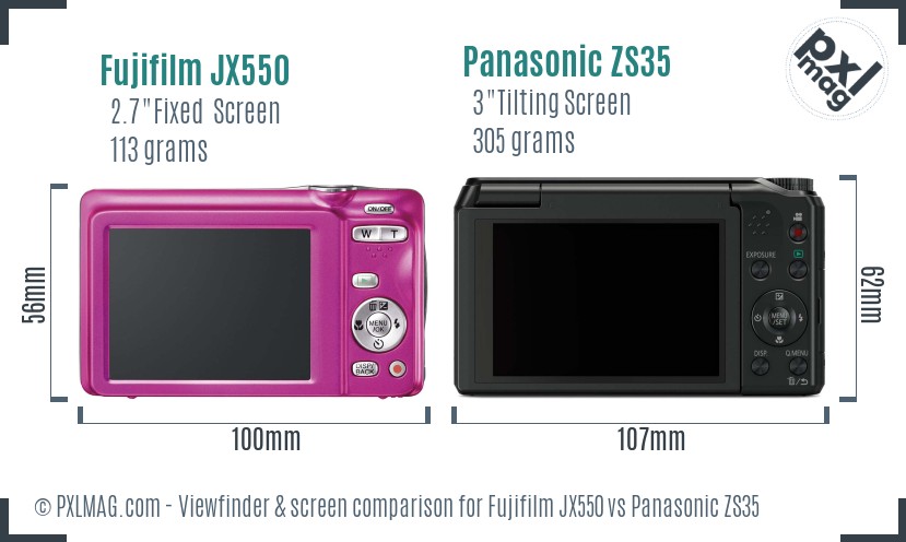 Fujifilm JX550 vs Panasonic ZS35 Screen and Viewfinder comparison