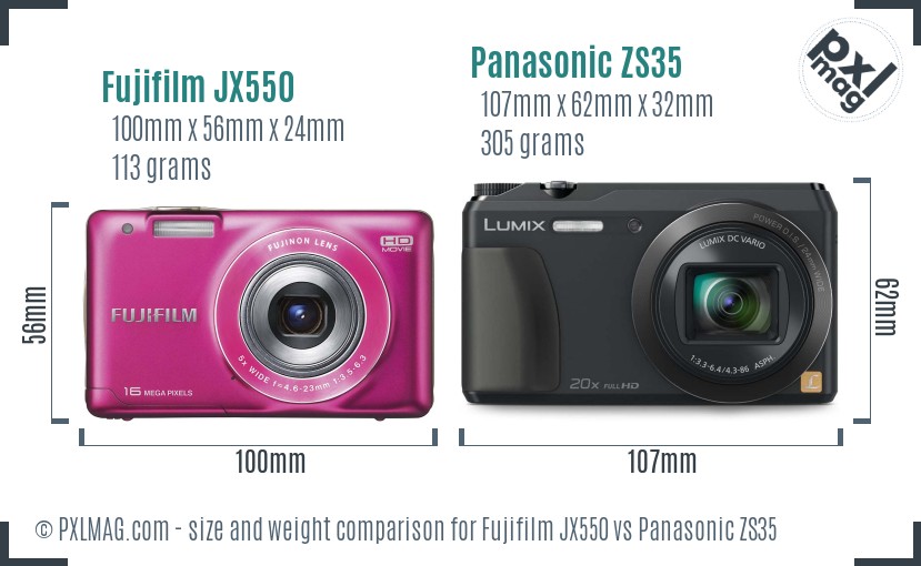 Fujifilm JX550 vs Panasonic ZS35 size comparison