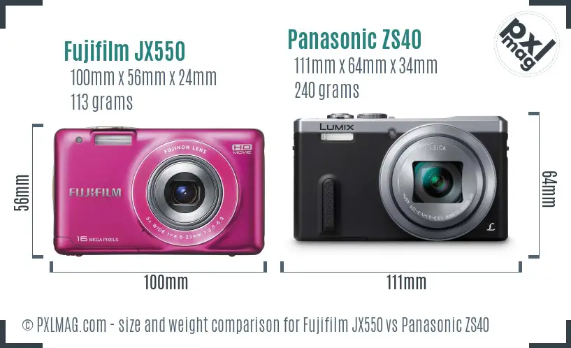 Fujifilm JX550 vs Panasonic ZS40 size comparison Fujifilm JX550 vs Panasonic ZS40 size comparison
