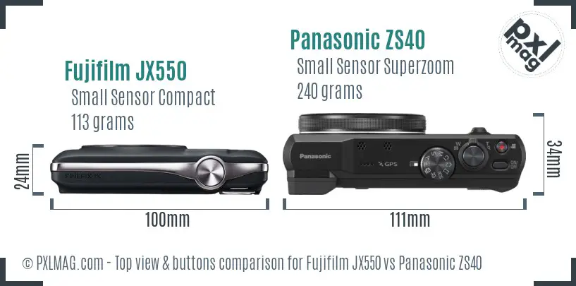 Fujifilm JX550 vs Panasonic ZS40 top view buttons comparison Fujifilm JX550 vs Panasonic ZS40 top view buttons comparison