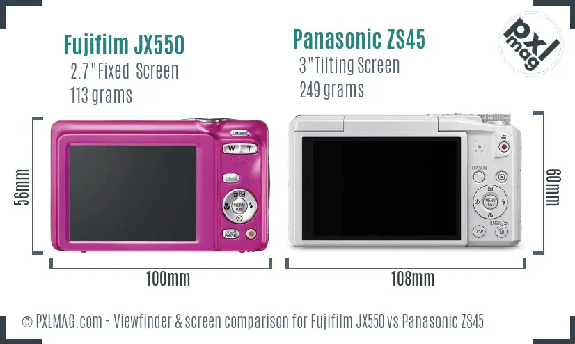 Fujifilm JX550 vs Panasonic ZS45 Screen and Viewfinder comparison