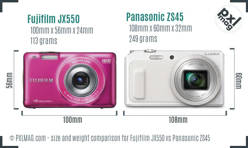 Fujifilm JX550 vs Panasonic ZS45 size comparison