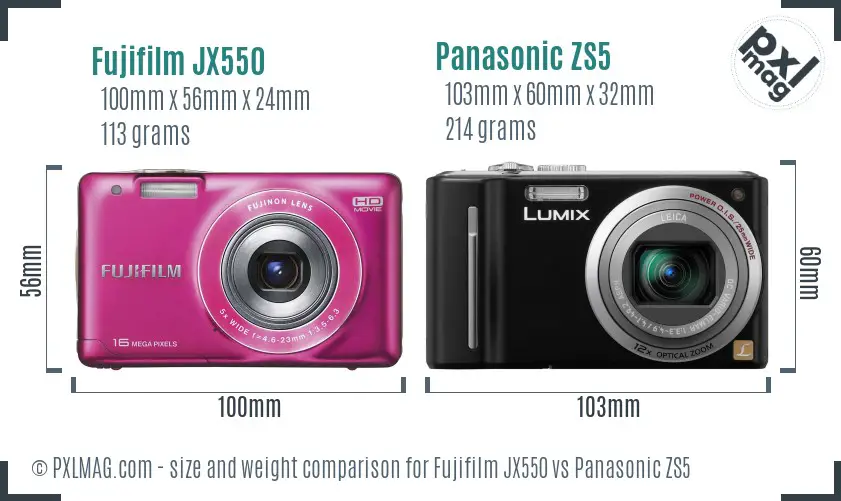 Fujifilm JX550 vs Panasonic ZS5 size comparison