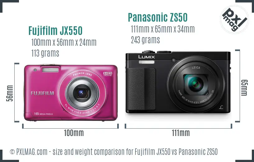 Fujifilm JX550 vs Panasonic ZS50 size comparison Fujifilm JX550 vs Panasonic ZS50 size comparison