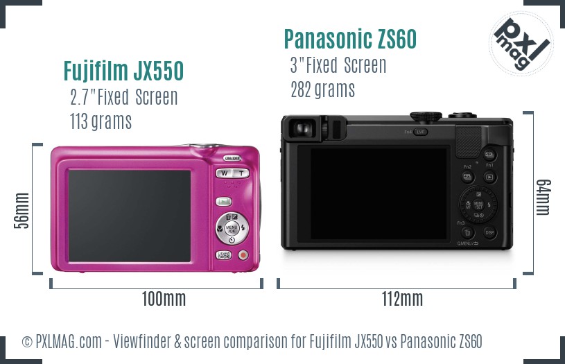 Fujifilm JX550 vs Panasonic ZS60 Screen and Viewfinder comparison