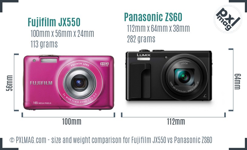 Fujifilm JX550 vs Panasonic ZS60 size comparison