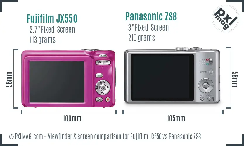 Fujifilm JX550 vs Panasonic ZS8 Screen and Viewfinder comparison