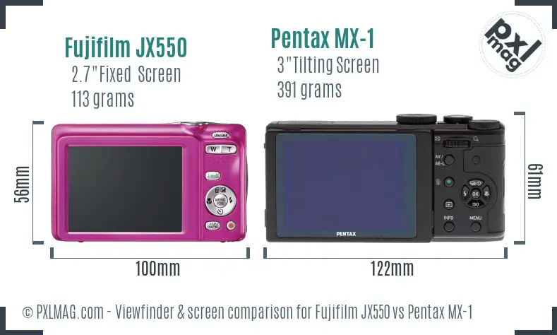Fujifilm JX550 vs Pentax MX-1 Screen and Viewfinder comparison
