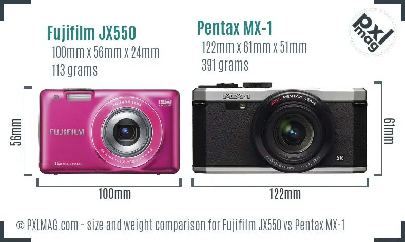 Fujifilm JX550 vs Pentax MX-1 size comparison