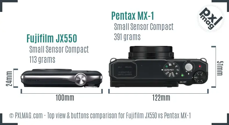 Fujifilm JX550 vs Pentax MX-1 top view buttons comparison