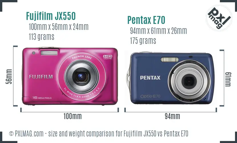Fujifilm JX550 vs Pentax E70 size comparison