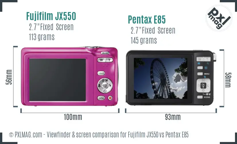 Fujifilm JX550 vs Pentax E85 Screen and Viewfinder comparison Fujifilm JX550 vs Pentax E85 Screen and Viewfinder comparison