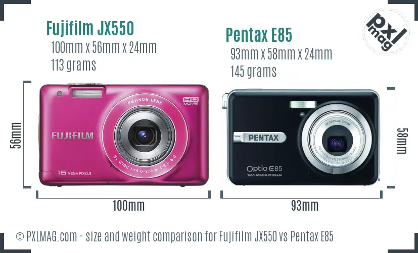 Fujifilm JX550 vs Pentax E85 size comparison Fujifilm JX550 vs Pentax E85 size comparison