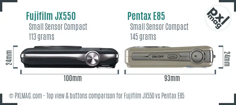 Fujifilm JX550 vs Pentax E85 top view buttons comparison Fujifilm JX550 vs Pentax E85 top view buttons comparison