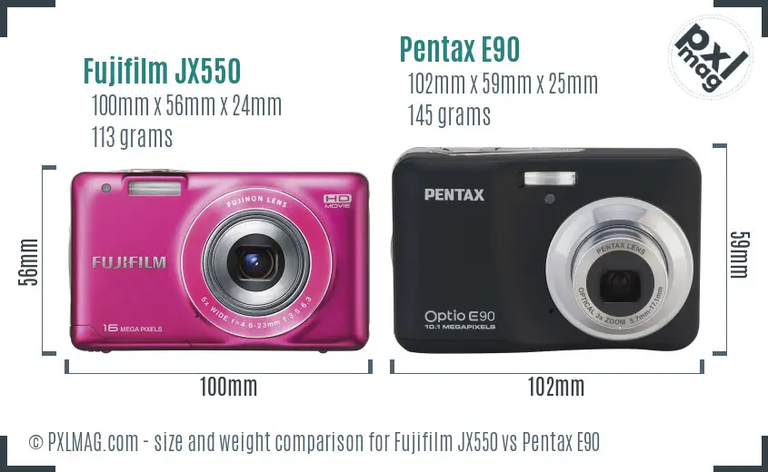 Fujifilm JX550 vs Pentax E90 size comparison Fujifilm JX550 vs Pentax E90 size comparison