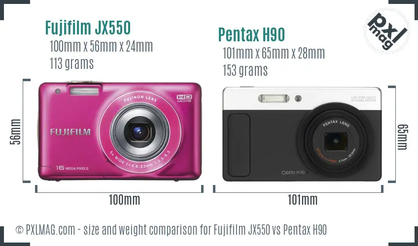 Fujifilm JX550 vs Pentax H90 size comparison