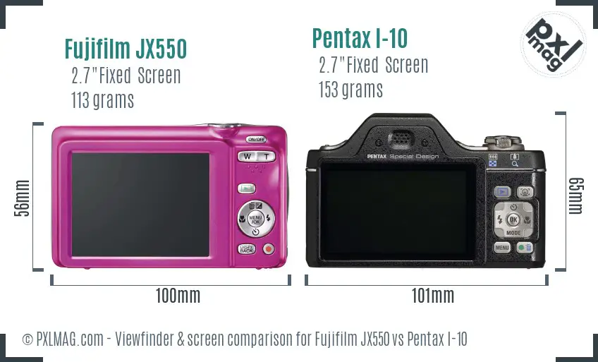 Fujifilm JX550 vs Pentax I-10 Screen and Viewfinder comparison