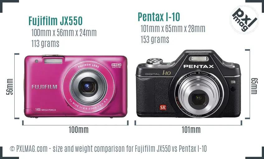 Fujifilm JX550 vs Pentax I-10 size comparison