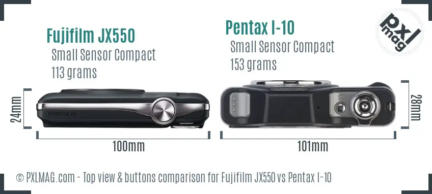 Fujifilm JX550 vs Pentax I-10 top view buttons comparison