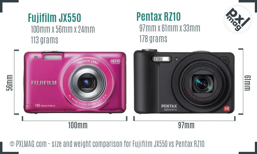 Fujifilm JX550 vs Pentax RZ10 size comparison Fujifilm JX550 vs Pentax RZ10 size comparison