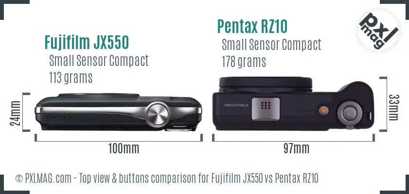Fujifilm JX550 vs Pentax RZ10 top view buttons comparison Fujifilm JX550 vs Pentax RZ10 top view buttons comparison