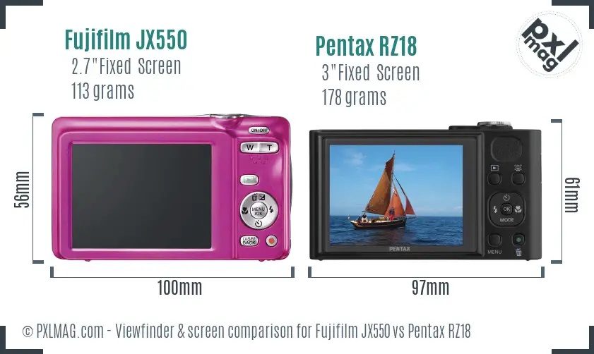 Fujifilm JX550 vs Pentax RZ18 Screen and Viewfinder comparison