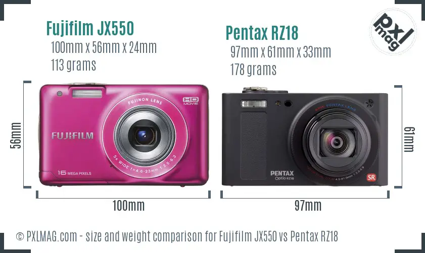 Fujifilm JX550 vs Pentax RZ18 size comparison Fujifilm JX550 vs Pentax RZ18 size comparison
