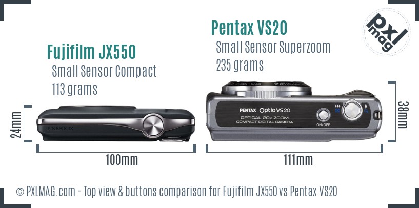 Fujifilm JX550 vs Pentax VS20 top view buttons comparison