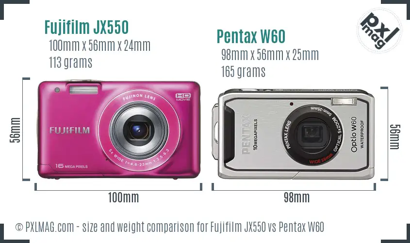 Fujifilm JX550 vs Pentax W60 size comparison