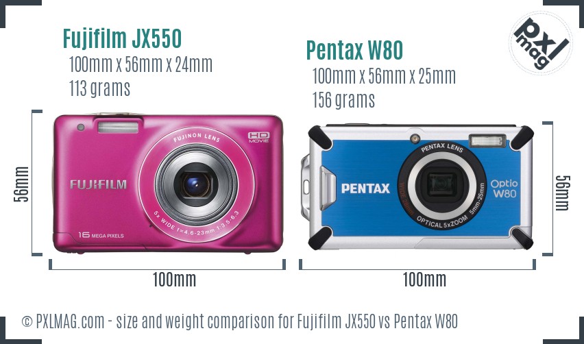 Fujifilm JX550 vs Pentax W80 size comparison Fujifilm JX550 vs Pentax W80 size comparison
