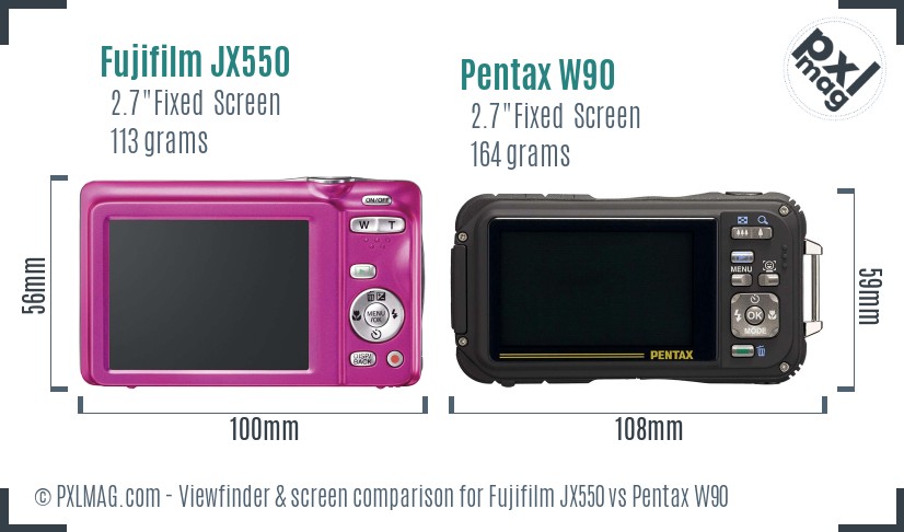 Fujifilm JX550 vs Pentax W90 Screen and Viewfinder comparison