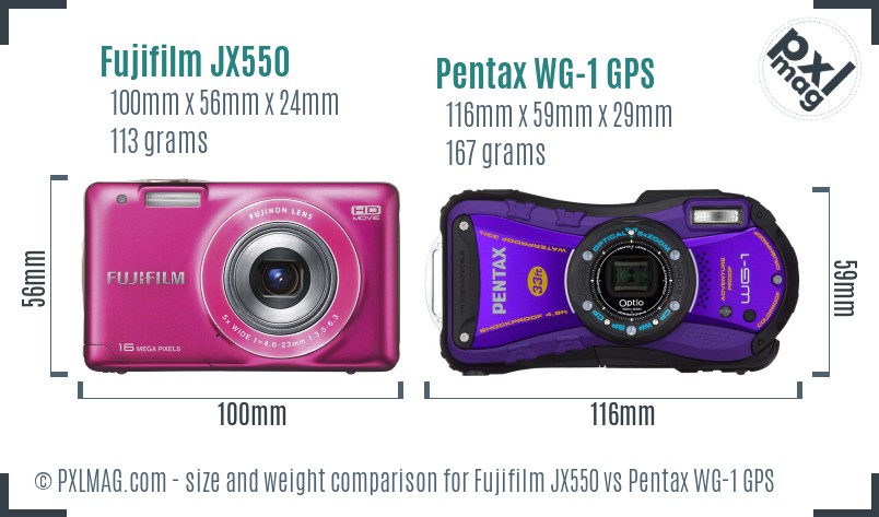 Fujifilm JX550 vs Pentax WG-1 GPS size comparison Fujifilm JX550 vs Pentax WG-1 GPS size comparison