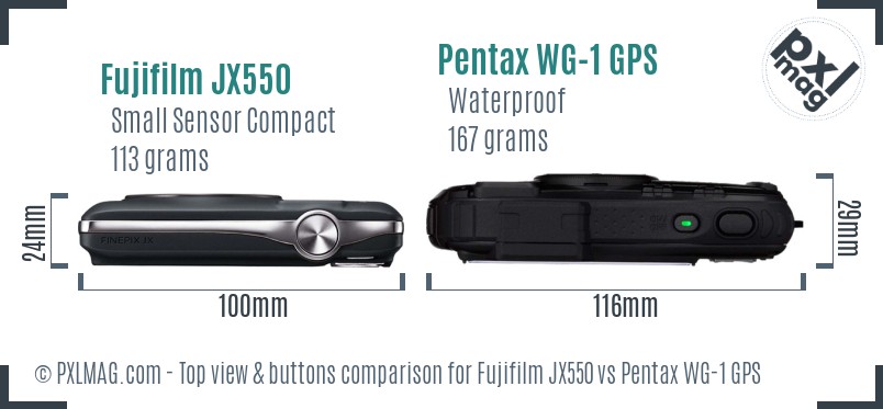 Fujifilm JX550 vs Pentax WG-1 GPS top view buttons comparison