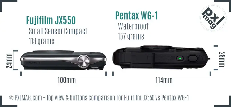 Fujifilm JX550 vs Pentax WG-1 top view buttons comparison