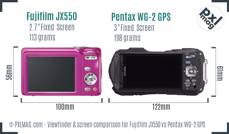 Fujifilm JX550 vs Pentax WG-2 GPS Screen and Viewfinder comparison