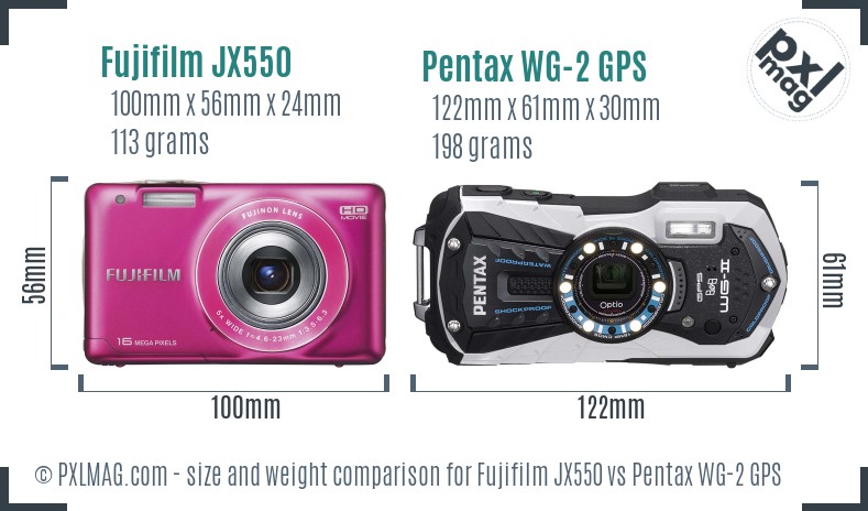Fujifilm JX550 vs Pentax WG-2 GPS size comparison Fujifilm JX550 vs Pentax WG-2 GPS size comparison