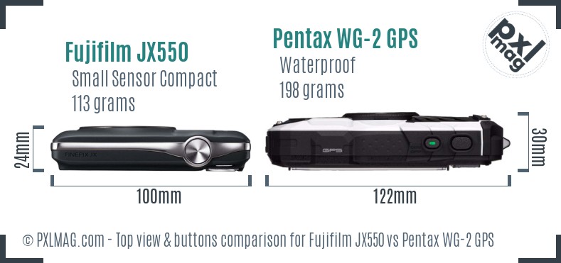 Fujifilm JX550 vs Pentax WG-2 GPS top view buttons comparison