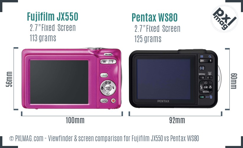 Fujifilm JX550 vs Pentax WS80 Screen and Viewfinder comparison